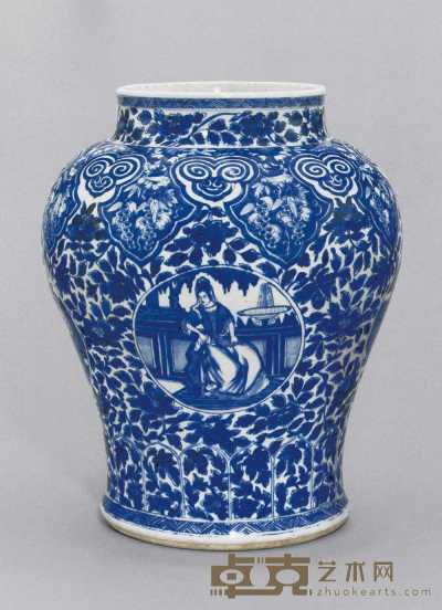 约1700至1710年 青花开光欧洲仕女图大罐 高45.5cm